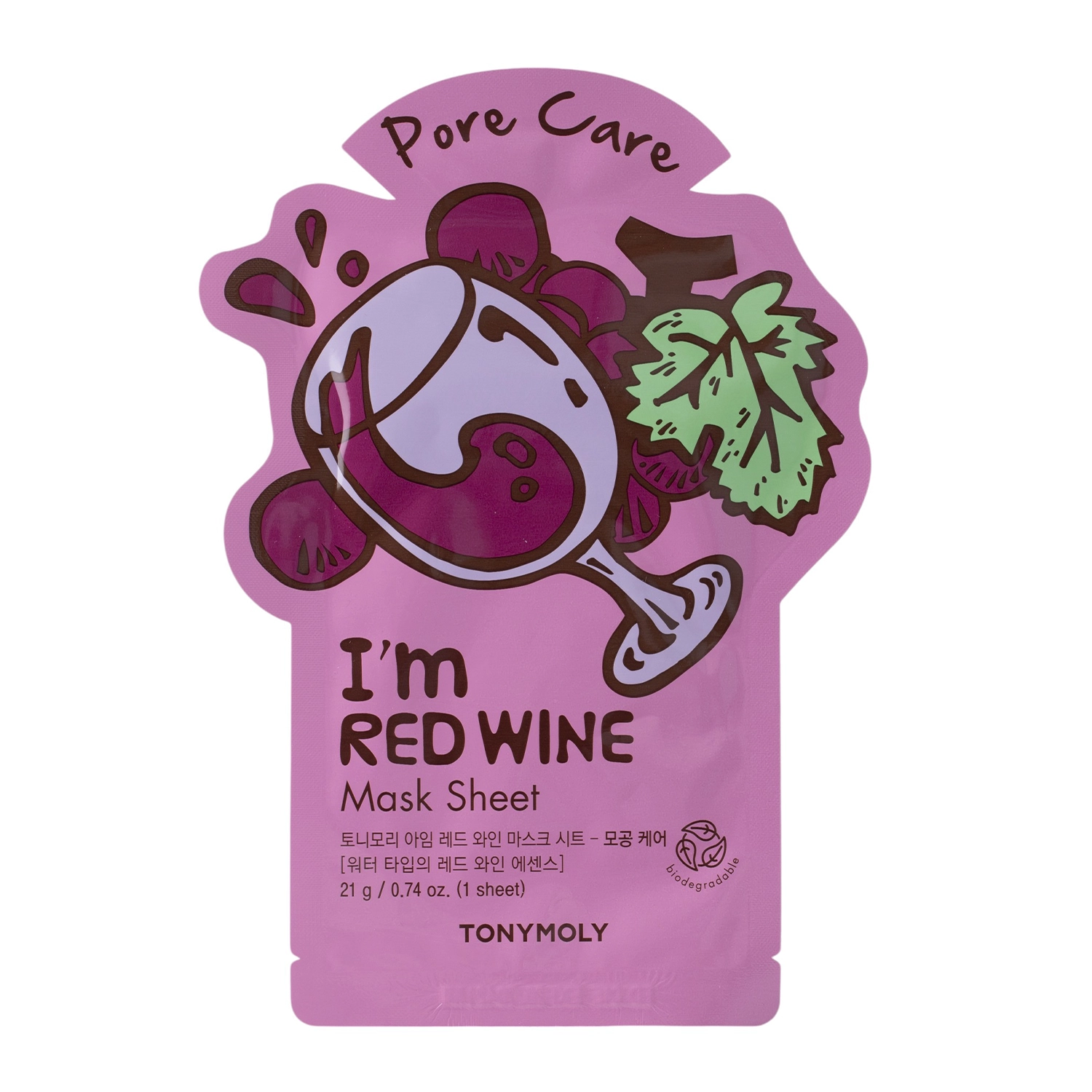 TonyMoly - I`m Real Red Wine Mask Sheet Pore Care - Rejuvenating Mask - 1pc/21ml